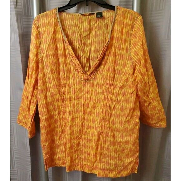 Eddie Bauer Top Womens Medium Orange Lightweight Cotton Semi Sheer Casual Ladies - Picture 1 of 5